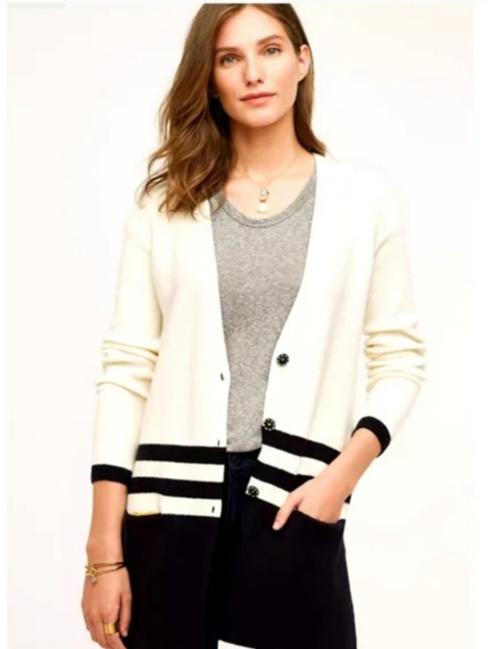 Anthropologie Angel Of The North Varsity Striped Button Cardigan Sweater Sz S